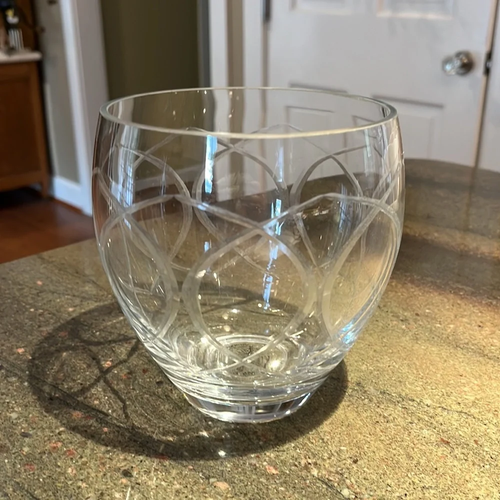 Small chunky glass etched vase